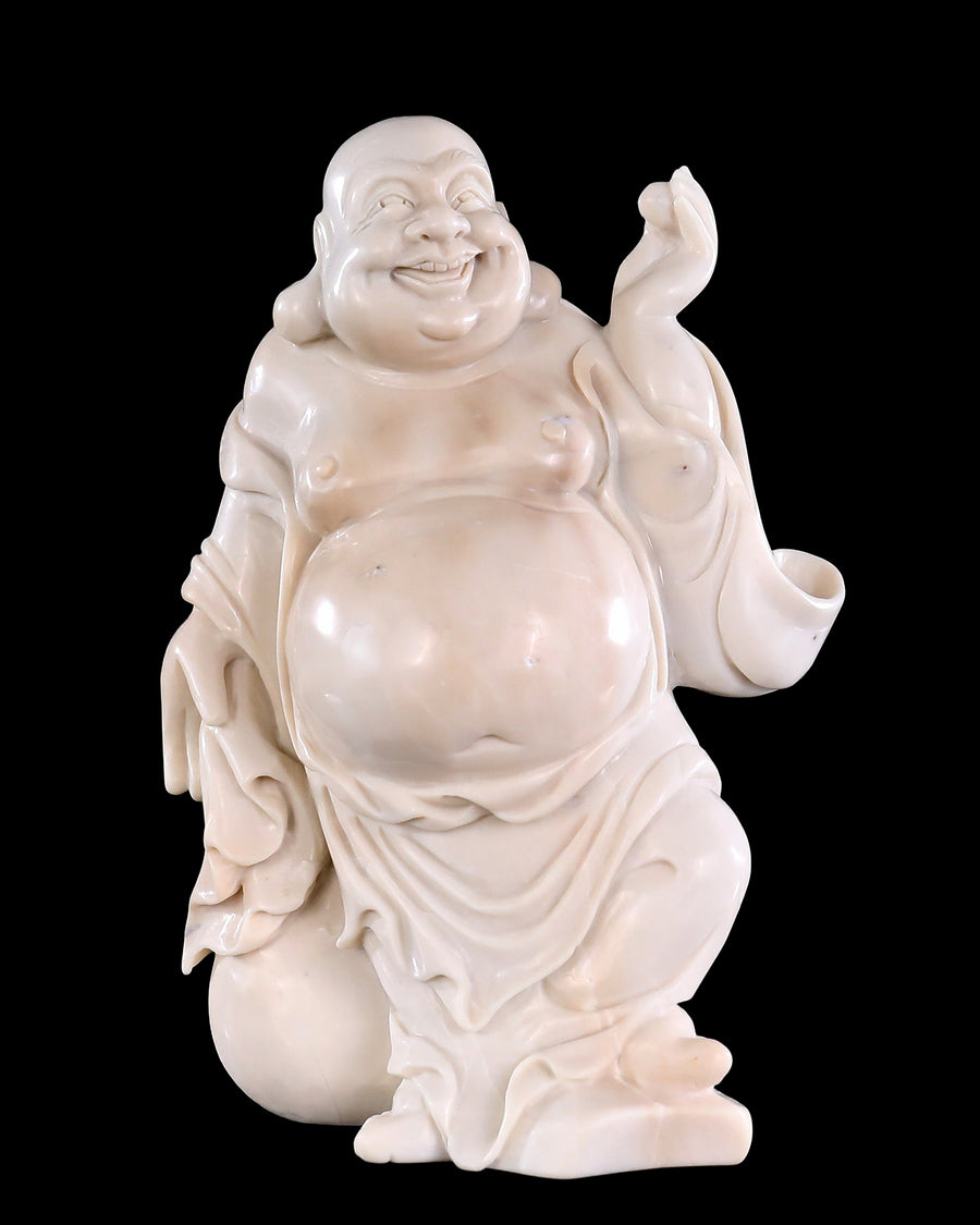 8.5" White Jade Hand Carved Crystal Buddha