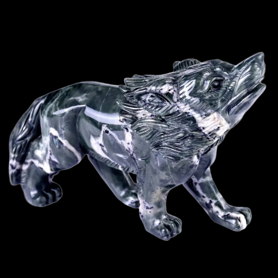8.7" Nine Dragon Jade Hand Carved Crystal Wolf