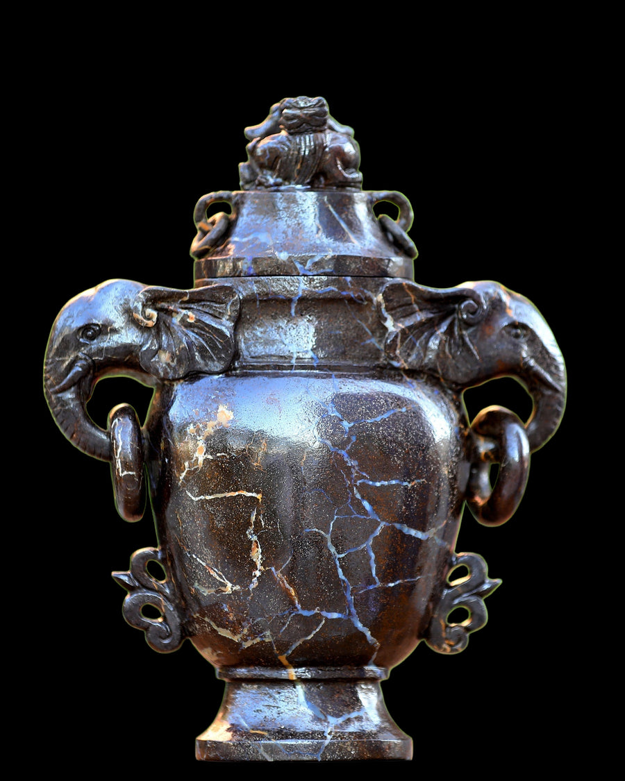 8.7" Natural Opal Hand Carved Crystal Vase with Lid