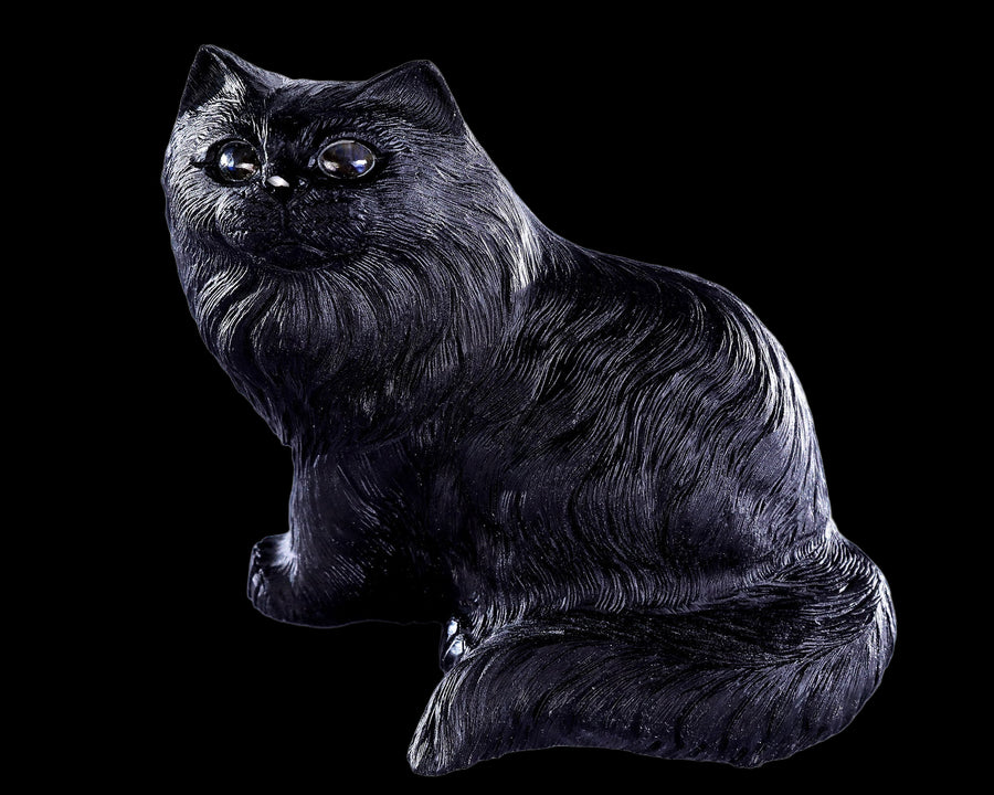 9.4" Black Obsidian Hand Carved Crystal Persian