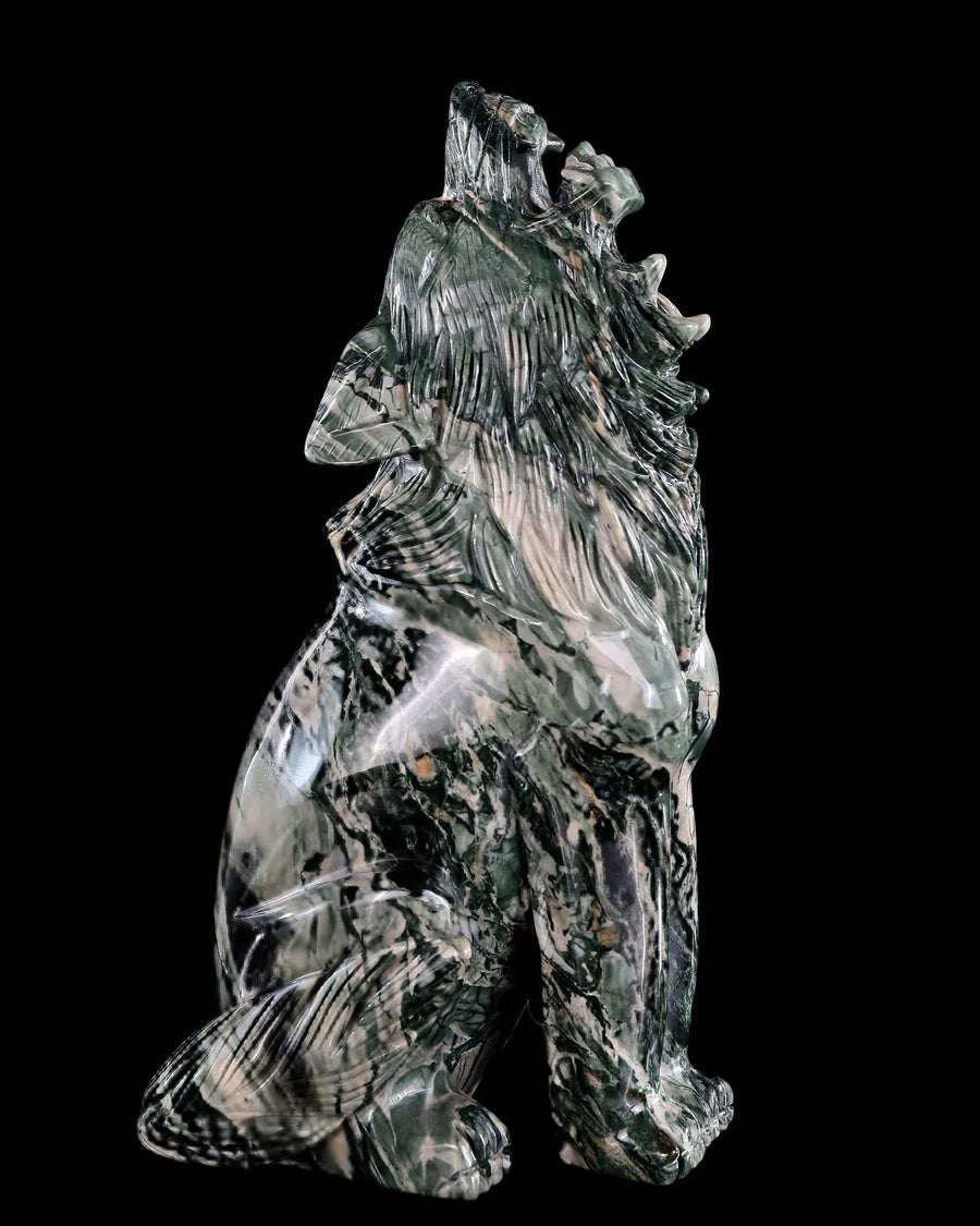 9.4" Nine Dragon Jade Hand Carved Crystal Wolf