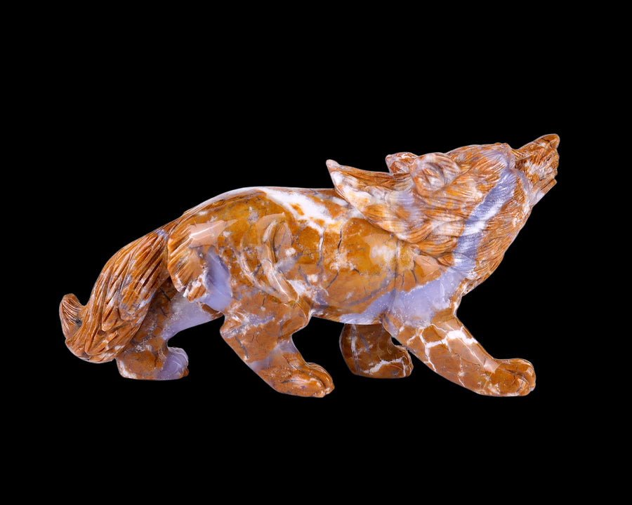 9.8" Chalcedony Hand Carved Crystal Wolf