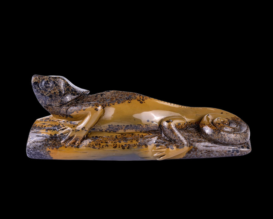 9.8" Leopard Skin Stone Hand Carved Crystal Lizard