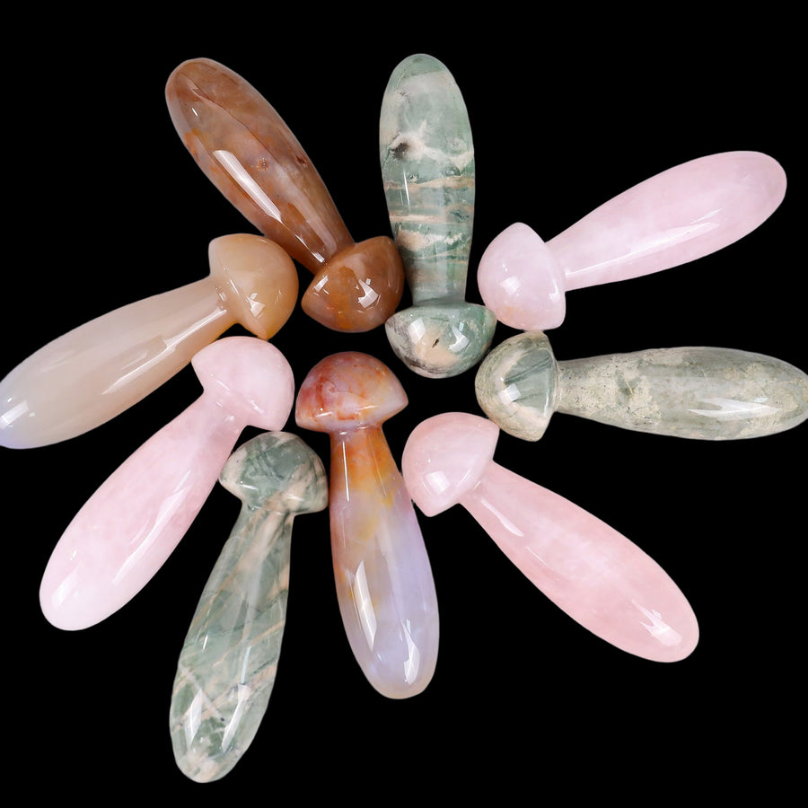 98mm Gemstone Hand Carved Crystal Mushroom Guasha Stick