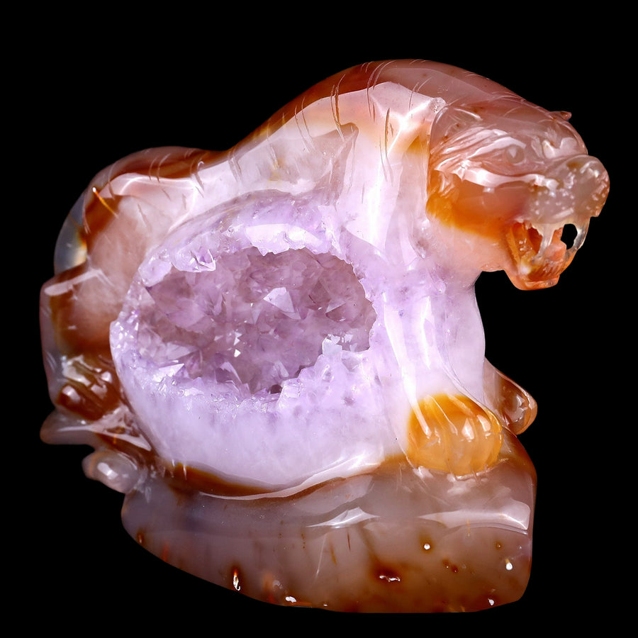 5.6" Red Geode Agate Hand Carved Crystal Tiger