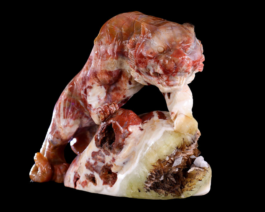 Amazing 7.6" Chalcedony Hand Carved Crystal Tiger