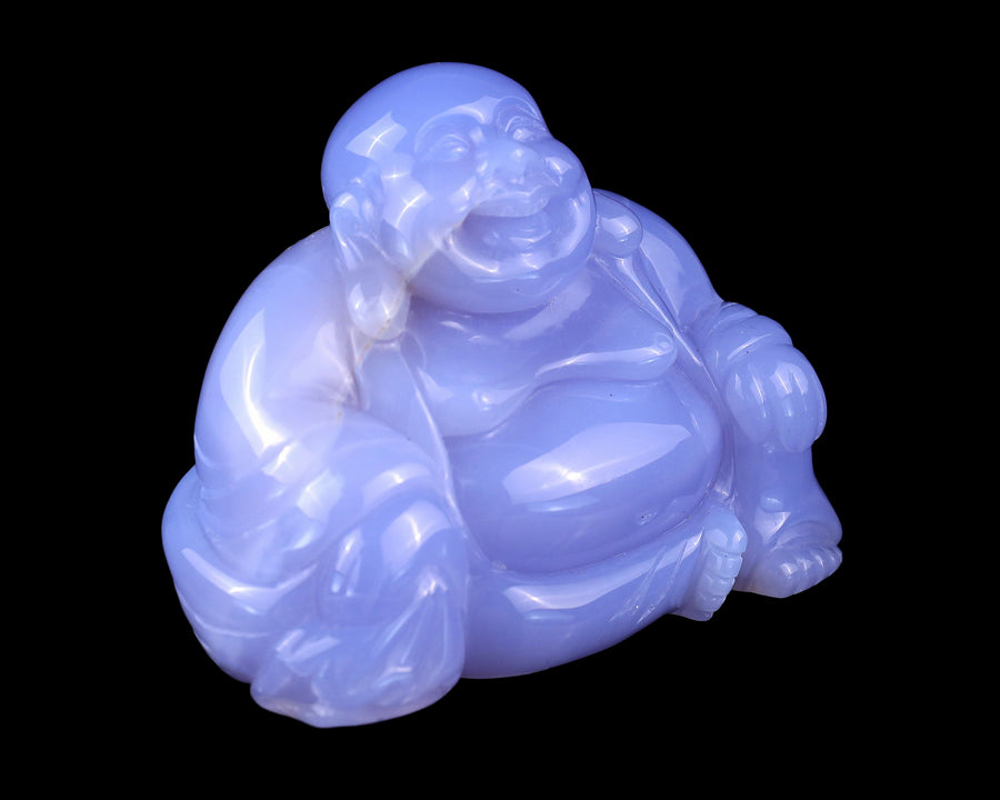 Gemstone 3.9" Blue Chalcedony Hand Carved Buddha