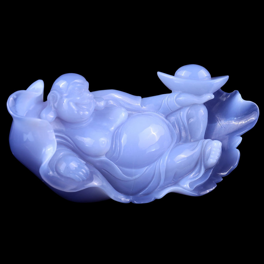 Gemstone 8.7" Blue Chalcedony Hand Carved Crystal Buddha
