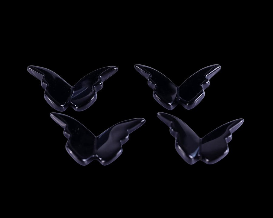 Black Obsidian Hand Carved Crystal Butterfly Set (4pcs)