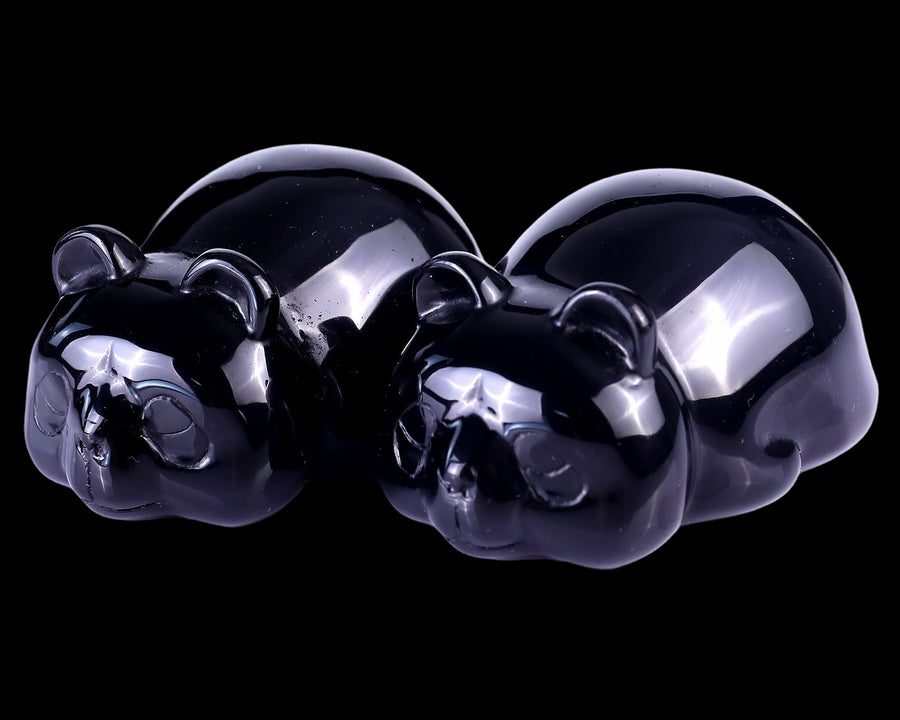 Natural Black Obsidian Hand Carved Crystal Panda