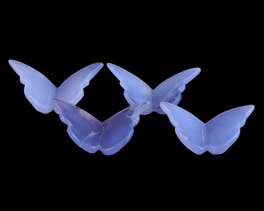 Blue Chalcedony Hand Carved Crystal Butterfly Set (4pcs)
