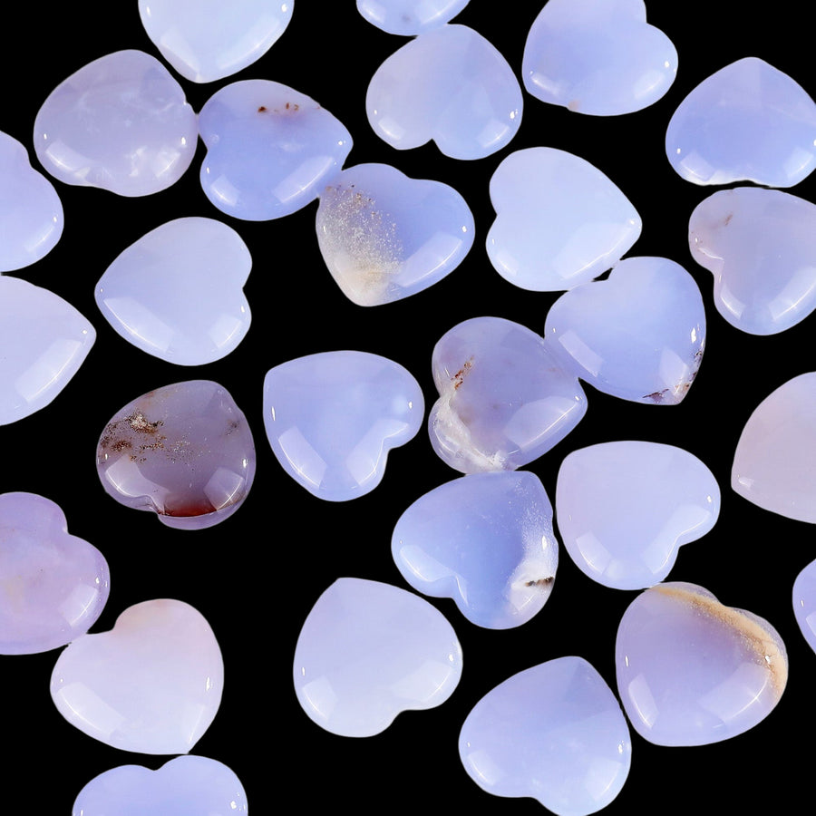 Natural Blue Chalcedony Hand Carved Crystal Heart