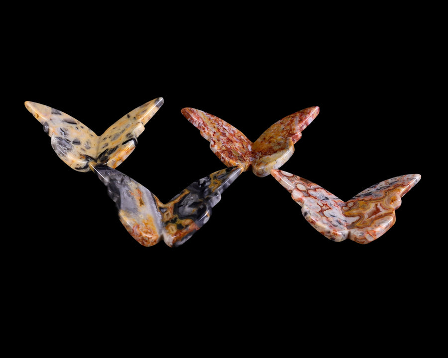 Red Crazy Lace Agate Hand Carved Crystal Butterfly Set (4pcs)