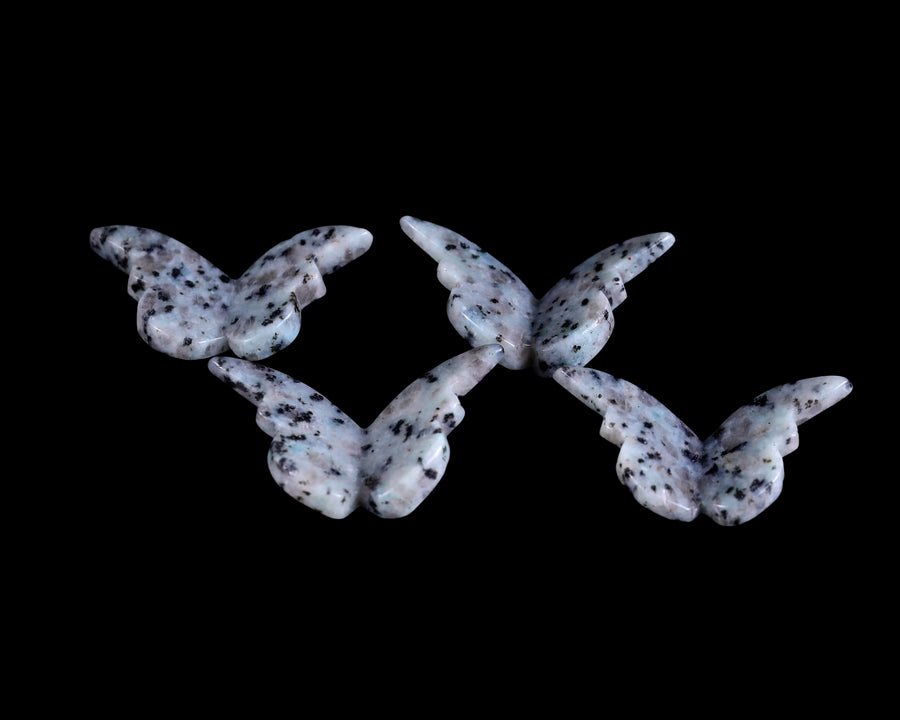 Natural Kiwi Stone Hand Carved Crystal Butterfly Set (4pcs)