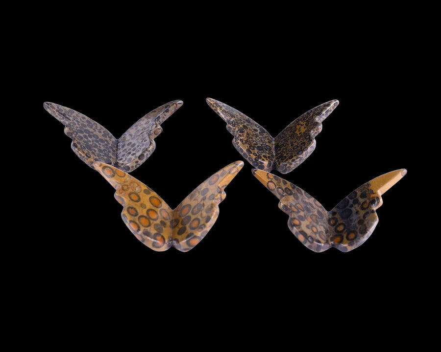 Leopard Skin Jasper Hand Carved Crystal Butterfly Set (4pcs)