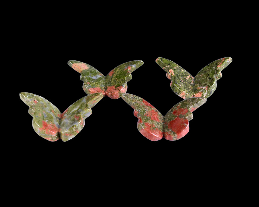 Natural Unakite Hand Carved Crystal Butterfly Set (4pcs)