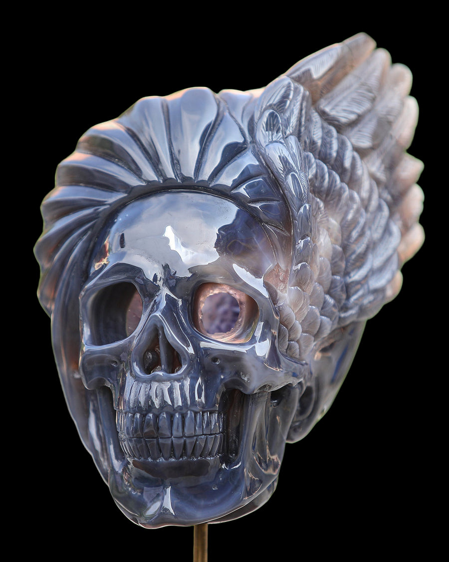 10" Amethyst Geode Agate Hand Carved Geode Skull