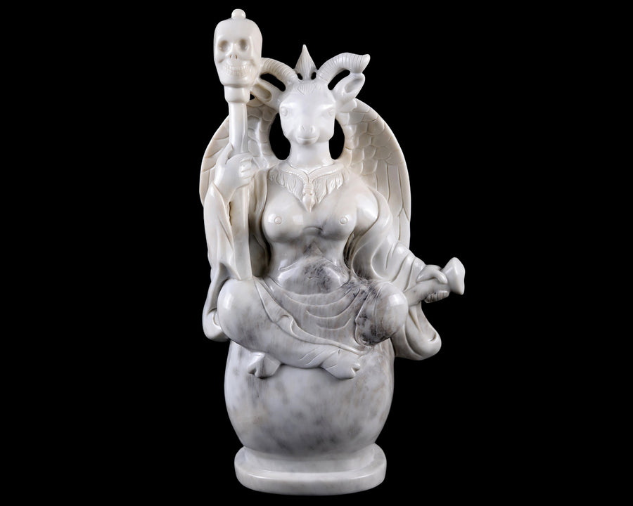 15.0" White Jade Hand Carved Realistic Skull King