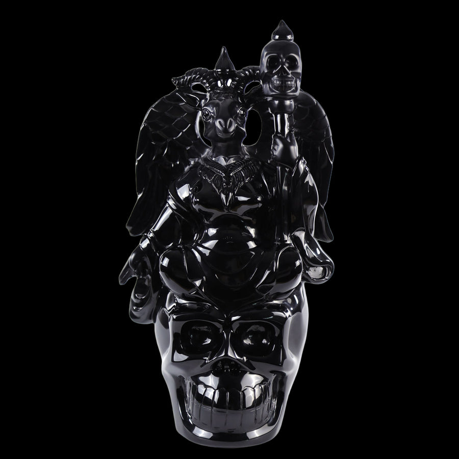 15.3" Black Obsidian Hand Carved Realistic Skull King