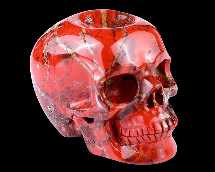2.4" Red Jasper Hand Carved Realistic Skull Sphere Holder