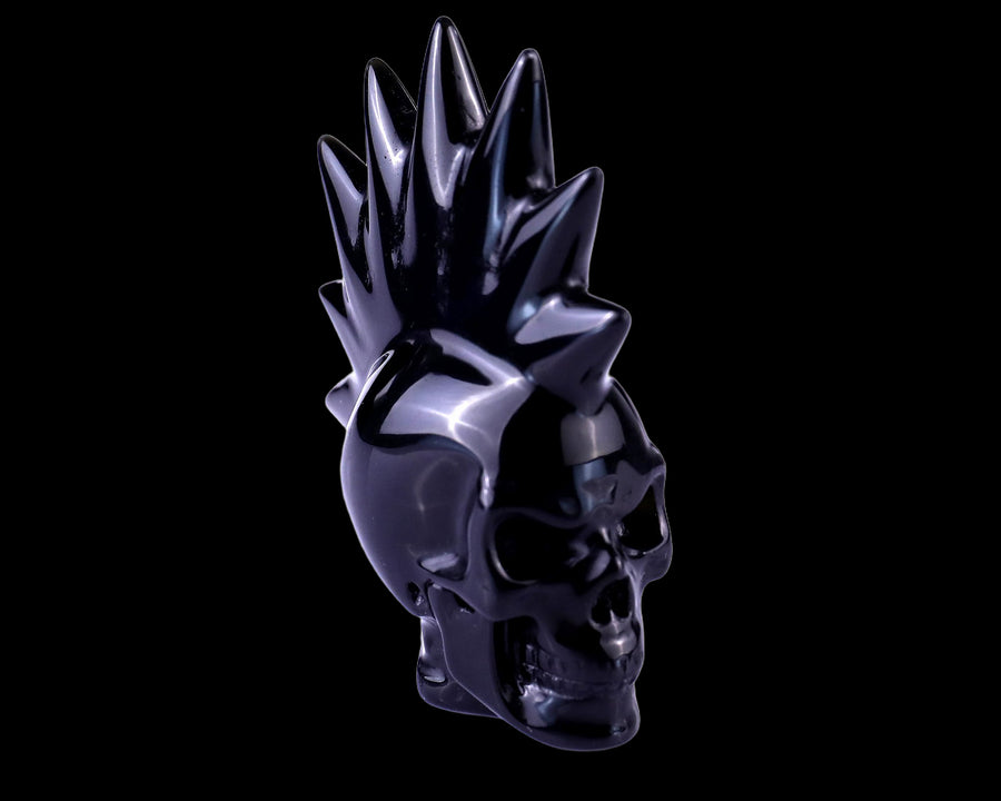 2.7" Black Obsidian Hand Carved Crystal Punk Skull