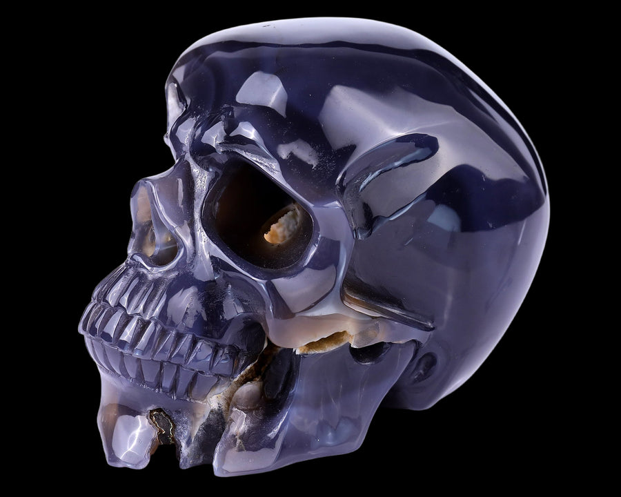 6.1" Geode Agate Hand Carved Crystal Geode Skull
