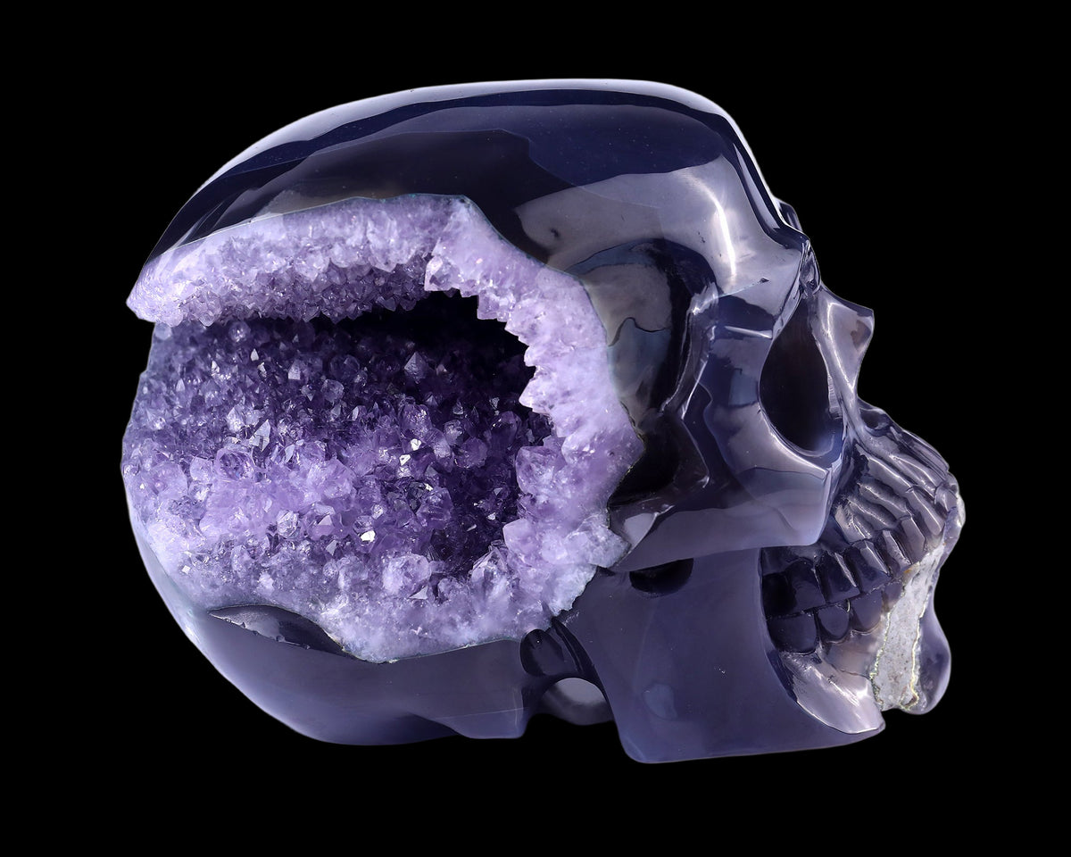 Kindredvein 6.9" Geode Agate Hand Carved Crystal Geode Skull Sculpture (SKU: 5100017) - Photo 1