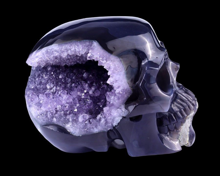 6.9" Geode Agate Hand Carved Crystal Geode Skull