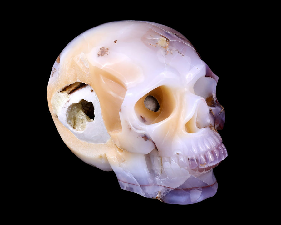 7.3" Blue Chalcedony Hand Carved Geode Skull