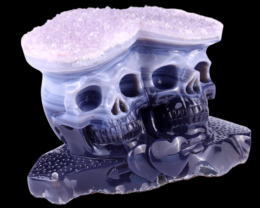 7.9"Amethyst Druse Agate Hand Carved Skulls