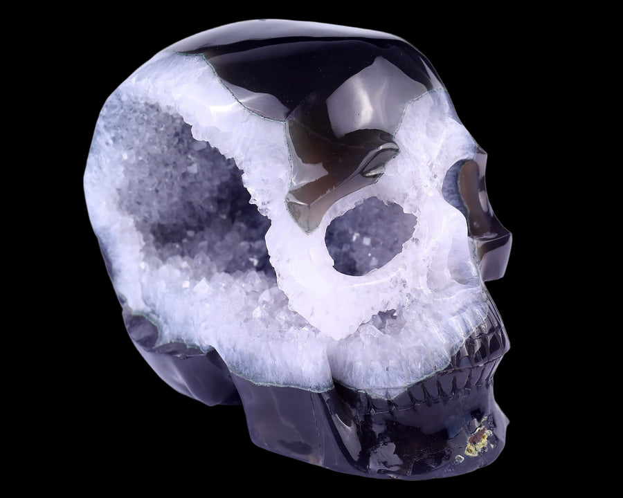 7.9" Geode Agate Hand Carved Crystal Geode Skull