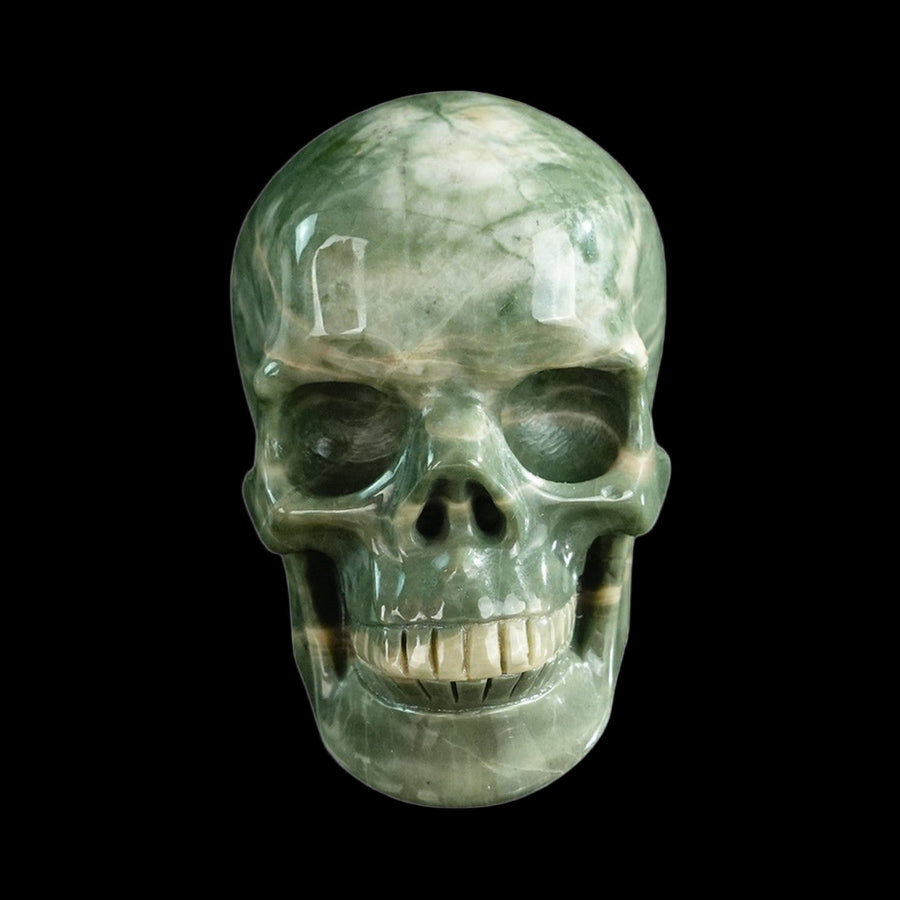 3" Nine Dragon Jade Hand Carved Crystal Realistic Skull