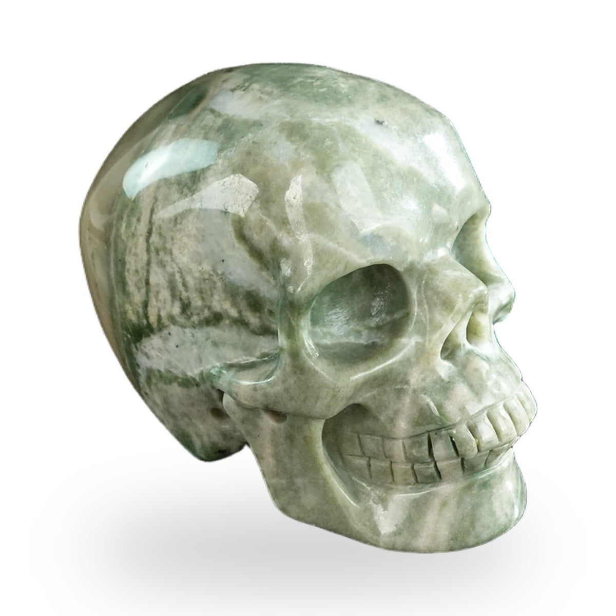 Kindred Vein 3" Nine Dragon Jade Hand Carved Crystal Realistic Skull Sculpture (SKU: SKH30HA03) - Photo 20