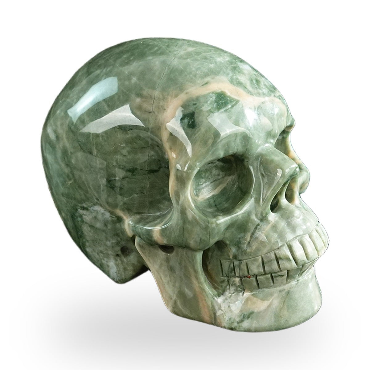 Kindred Vein 3" Nine Dragon Jade Hand Carved Crystal Realistic Skull Sculpture (SKU: SKH30HA04) - Photo 27