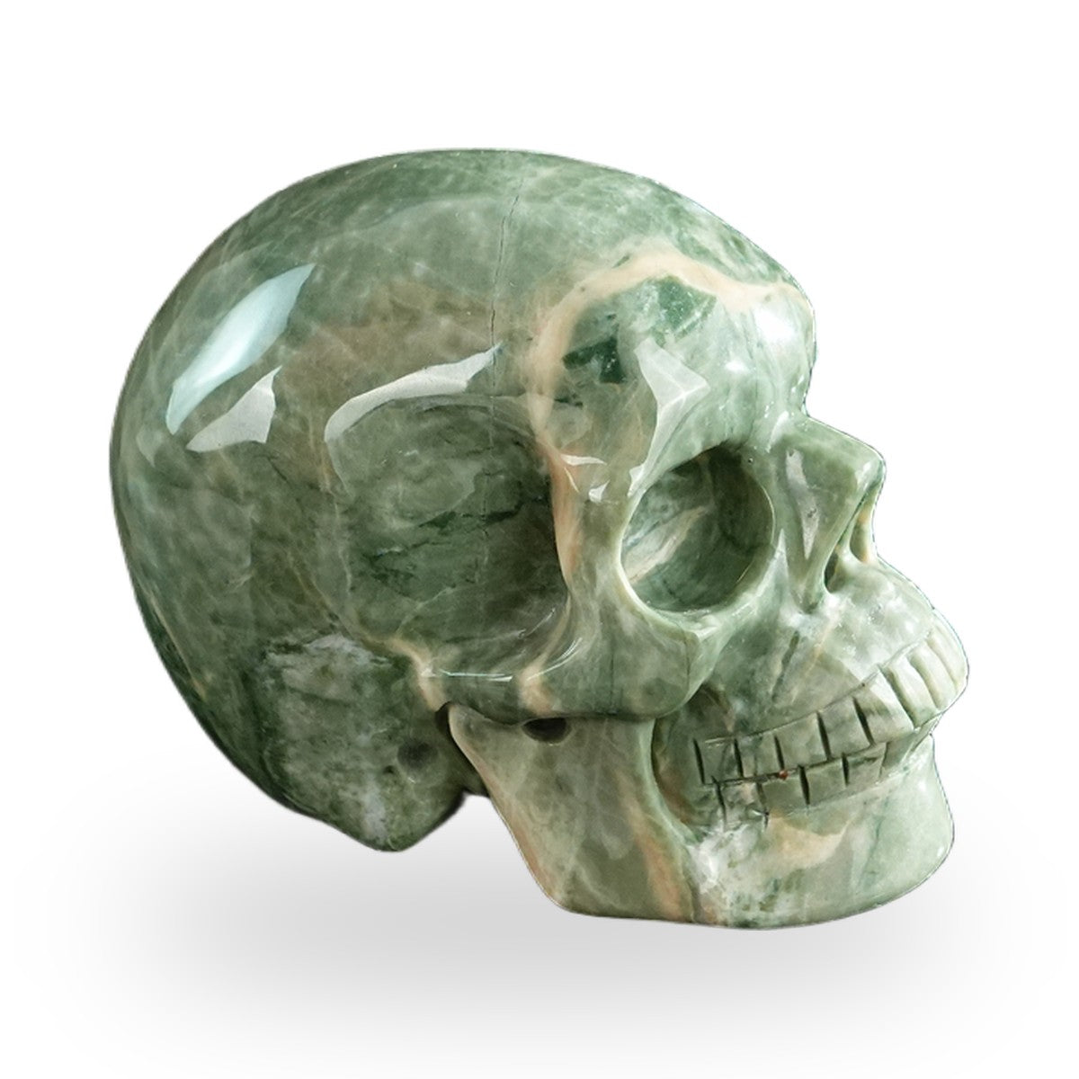 Kindred Vein 3" Nine Dragon Jade Hand Carved Crystal Realistic Skull Sculpture (SKU: SKH30HA04) - Photo 28