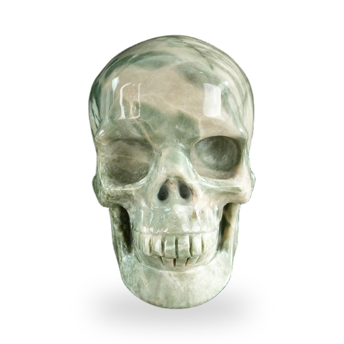 Kindred Vein 3" Nine Dragon Jade Hand Carved Crystal Realistic Skull Sculpture (SKU: SKH30HA09) - Photo 63