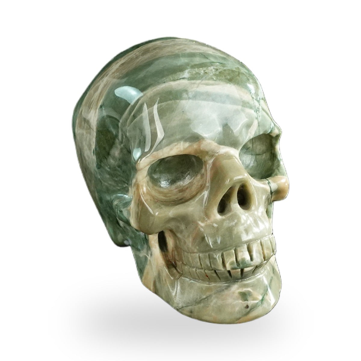 Kindred Vein 3" Nine Dragon Jade Hand Carved Crystal Realistic Skull Sculpture (SKU: SKH30HA16) - Photo 118