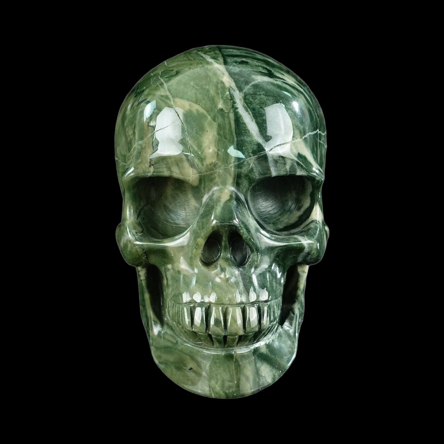 4.5" Nine Dragon Jade Hand Carved Crystal Realistic Skull