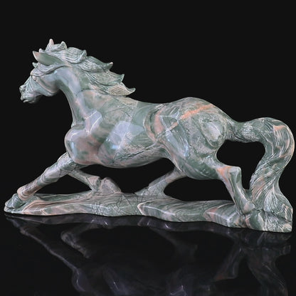 Kindred Vein 6.3" Jiulong Jade Hand Carved Crystal Horse Sculpture (SKU: 2100097) - Video