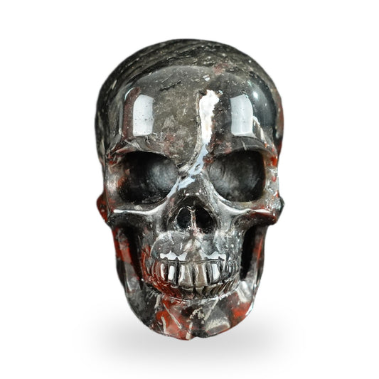 Kindred Vein 2.2" Red Crazy Lace Agate Hand Carved Crystal Realistic Skull Sculpture (SKU: SKH20RC01) - Photo 1