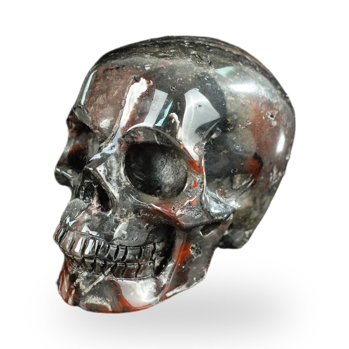 Kindred Vein 2.2" Red Crazy Lace Agate Hand Carved Crystal Realistic Skull Sculpture (SKU: SKH20RC01) - Photo 8