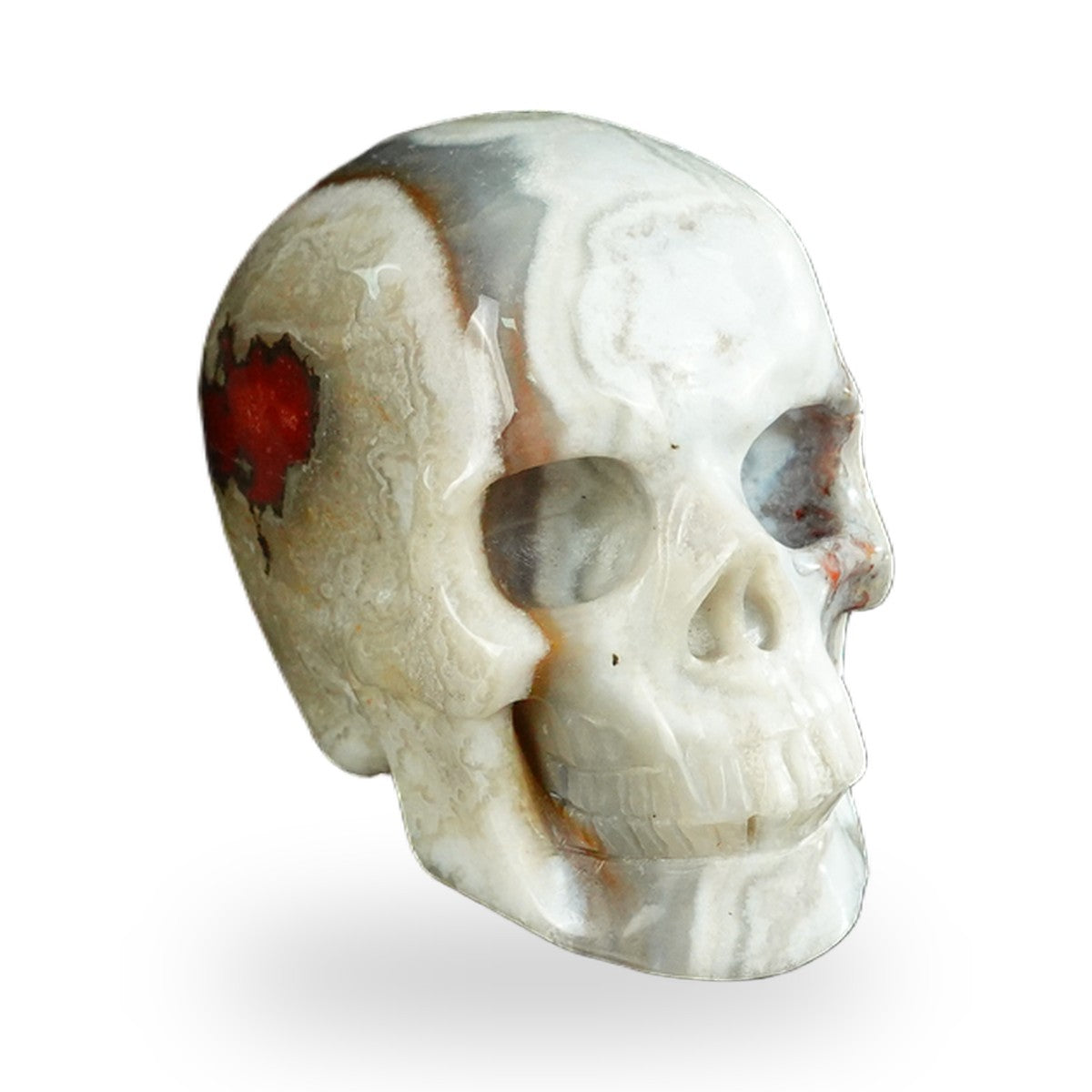 Kindred Vein 2.2" Red Crazy Lace Agate Hand Carved Crystal Realistic Skull Sculpture (SKU: SKH20RC03) - Photo 18