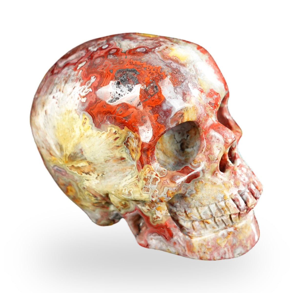 Kindred Vein 2.2" Red Crazy Lace Agate Hand Carved Crystal Realistic Skull Sculpture (SKU: SKH20RC09) - Photo 68