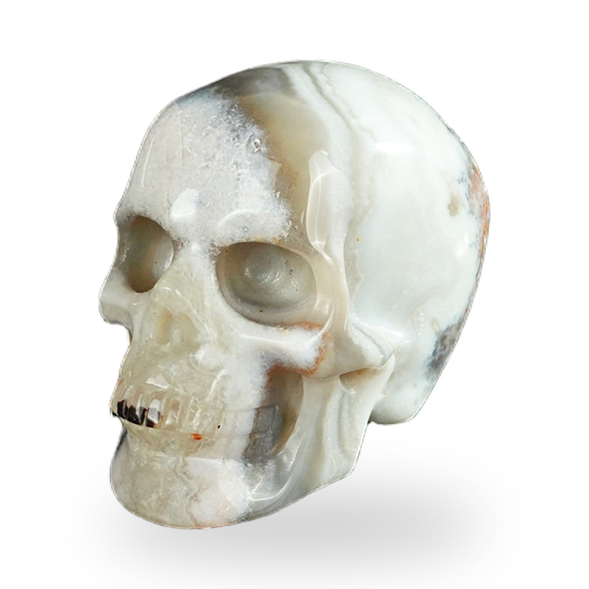 Kindred Vein 2.2" Red Crazy Lace Agate Hand Carved Crystal Realistic Skull Sculpture (SKU: SKH20RC12) - Photo 96