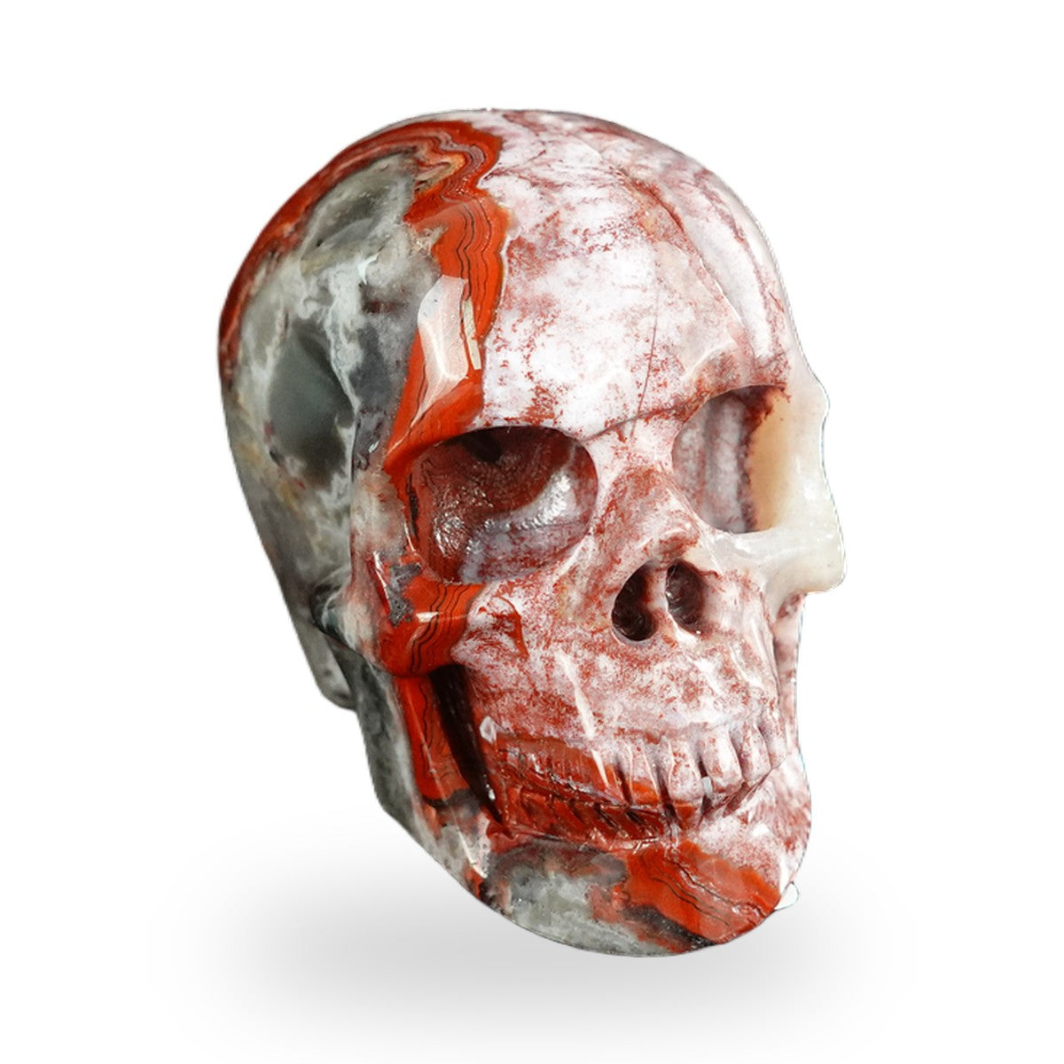 Kindred Vein 2.2" Red Crazy Lace Agate Hand Carved Crystal Realistic Skull Sculpture (SKU: SKH20RC14) - Photo 106