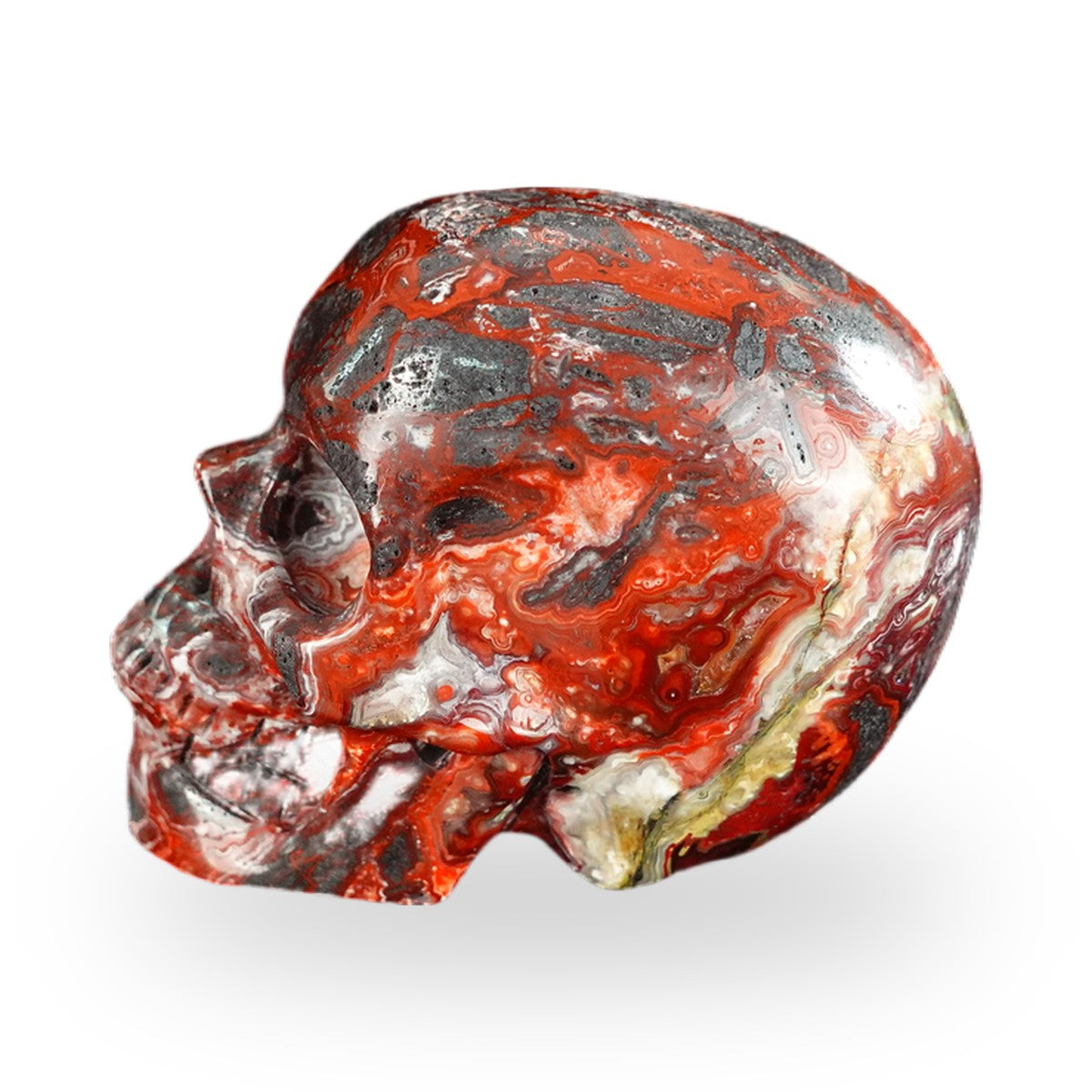 Kindred Vein 2.2" Red Crazy Lace Agate Hand Carved Crystal Realistic Skull Sculpture (SKU: SKH20RC18) - Photo 142