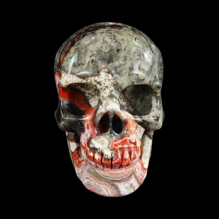 4.5" Red Crazy Lace Agate Hand Carved Crystal Realistic Skull