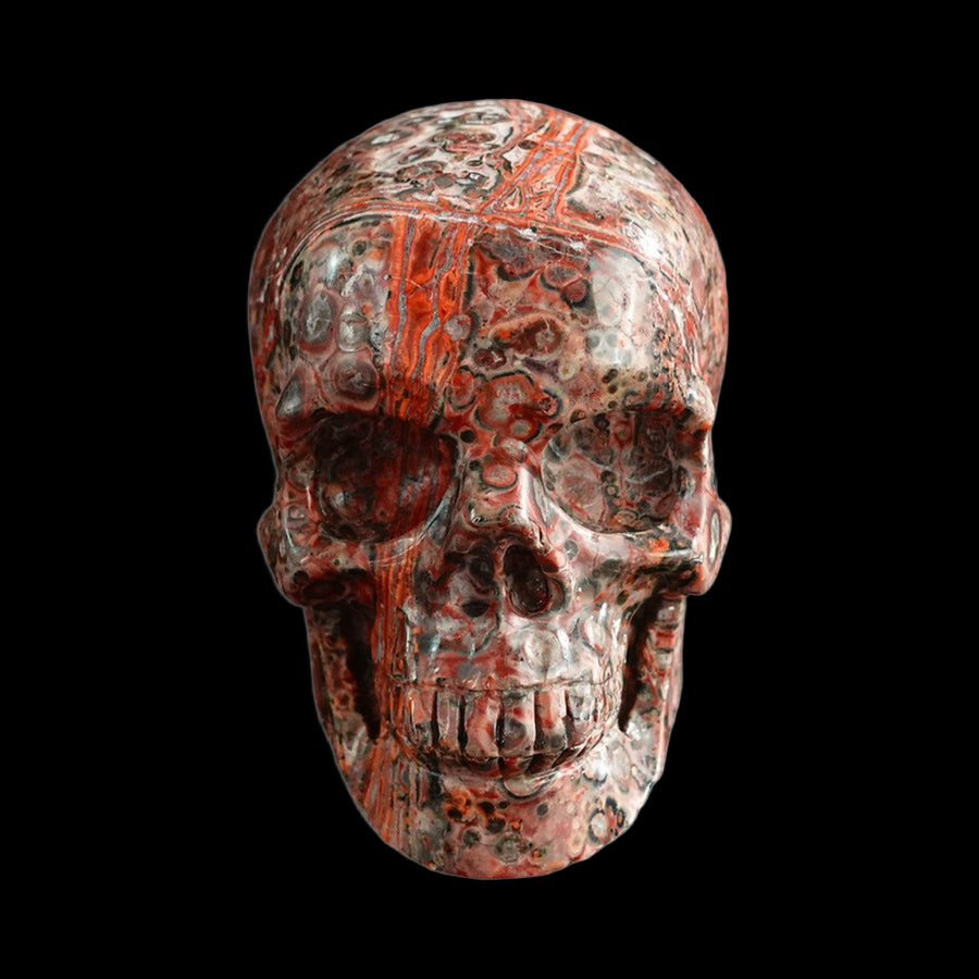 3" Red Leopard Skin Jasper Hand Carved Crystal Realistic Skull