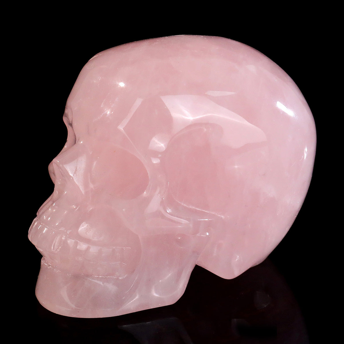 Kindred Vein 3" Rose Quartz Hand Carved Crystal Realistic Skull Sculpture (SKU: SKH30RQ01) - Photo 5