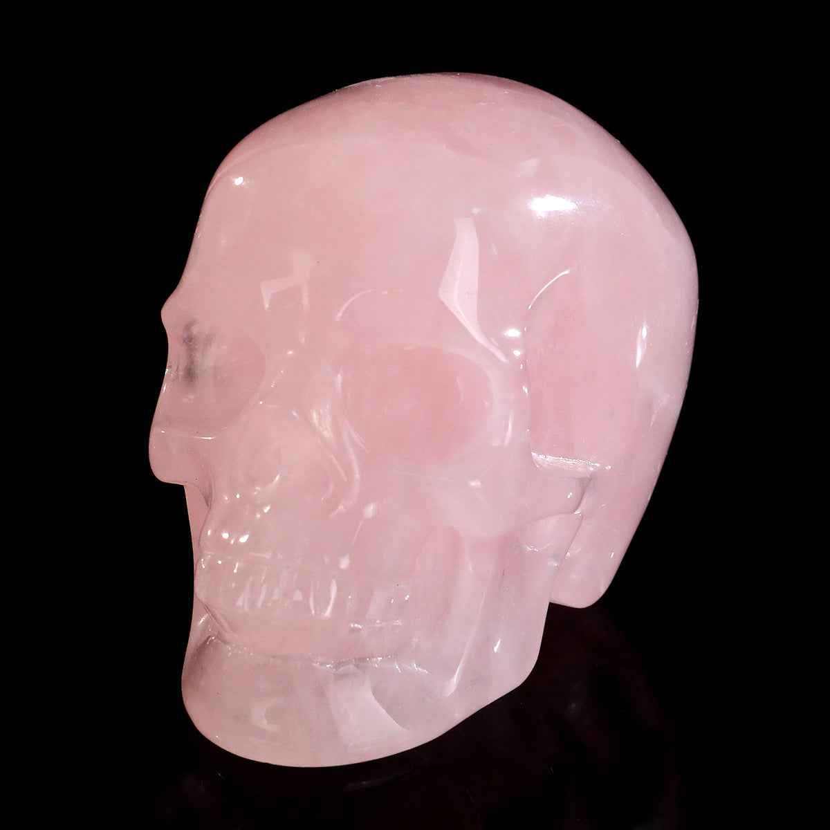 Kindred Vein 3" Rose Quartz Hand Carved Crystal Realistic Skull Sculpture (SKU: SKH30RQ01) - Photo 7
